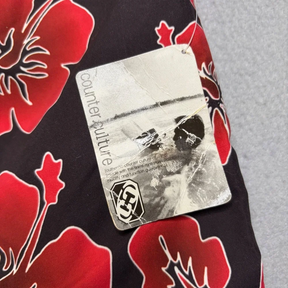 Counter Culture Board Shorts Mens 31 Black Red‎ Hibiscus Floral Vintage Y2K NWT